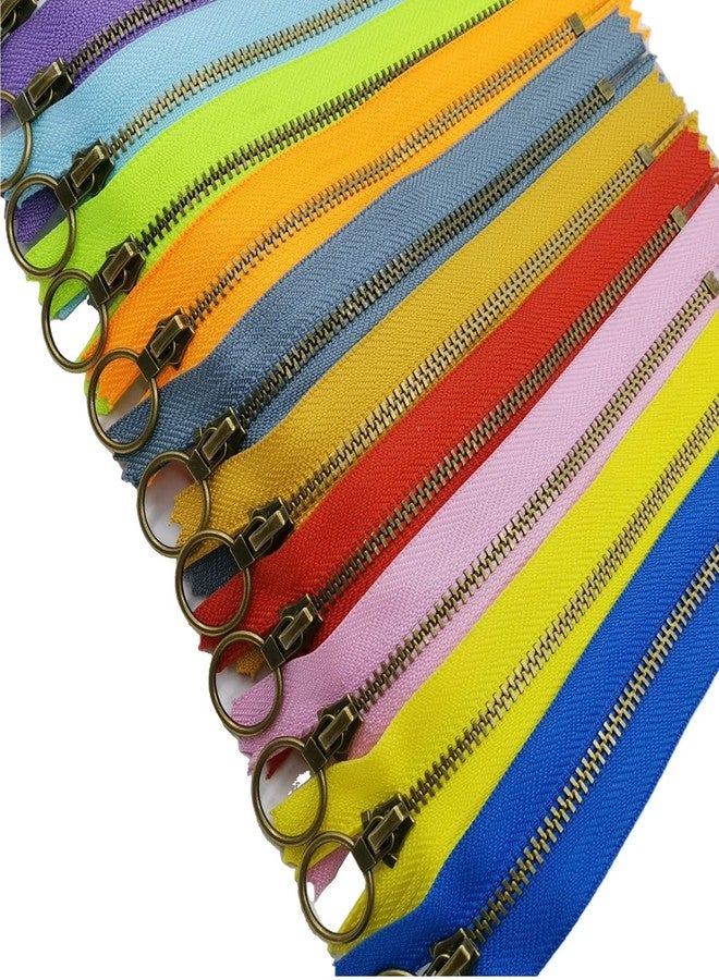 Wonesifee Metal Zippers 12pcs #3 Antique Brass Close-end Non-Separating Zippers Assorted Color for Purses Bags Pockets Handbags DIY Sewing 15cm/6inch - Image 1