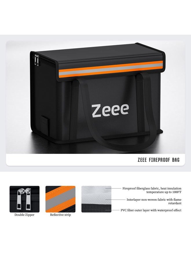 Zeee Lipo Battery Bag Fireproof Explosionproof Safe Bag Extra Large Capacity Lipo Battery Storage Guard Safe Pouch for Charge & Storage(14.17 * 7.87 * 9.84in) - Large Size - Image 3