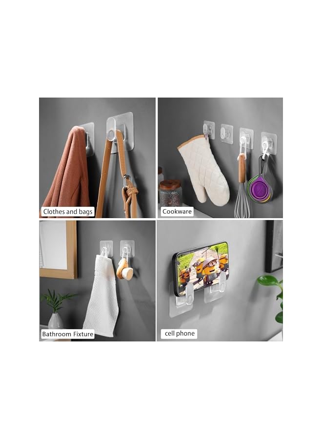 jaexest Adhesive Hooks - Self Adhesive Towel Hooks 10 Pack Hold 22lb(Max) Heavy Duty Sticky Hooks for Hanging Robes Clothes, Utility Hooks Bathroom Kitchen Wall Home Improvement (Clear) - Image 5