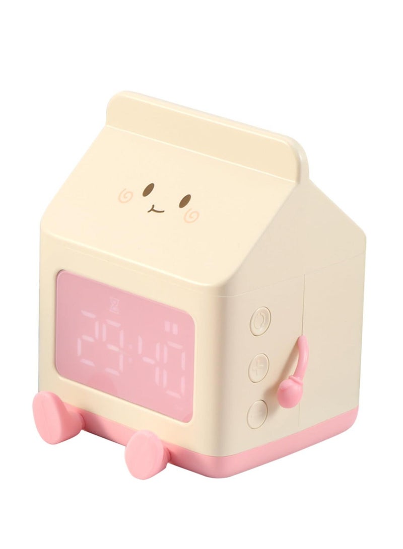 كابتن تيك Kids Alarm Clock, Digital Alarm Clock for Kids Bedroom, Cute Milk Box Shape Clock Children Wake up Clock, 5 Minute Alarm, Rechargeable Alarm Clock for Bedroom Room Decor Birthday Gift(Pink) - Image 1