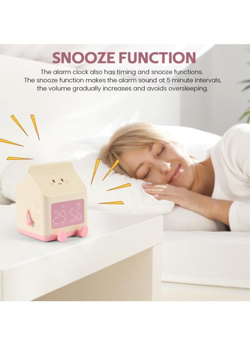 كابتن تيك Kids Alarm Clock, Digital Alarm Clock for Kids Bedroom, Cute Milk Box Shape Clock Children Wake up Clock, 5 Minute Alarm, Rechargeable Alarm Clock for Bedroom Room Decor Birthday Gift(Pink) - Image 4