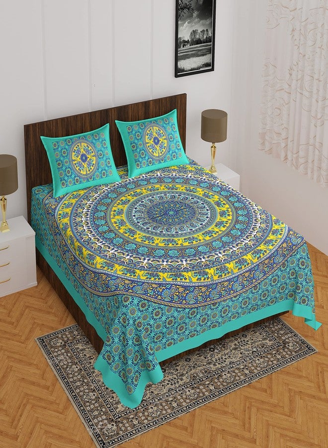 100% Cotton Double Bedsheet for Double Bed King Size Traditional Jaipuri Bedsheet with 2 Pillow Covers - Multi151, 160 TC - Image 2