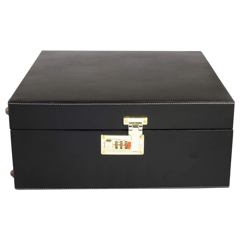 Anything & Everything Portable Leatherette Bar Set | Wine & Whisky Case | Wooden Bar Accessories for Picnic (Holds 1 Bottle & 4 Glasses) (Black & Beige) - Image 5