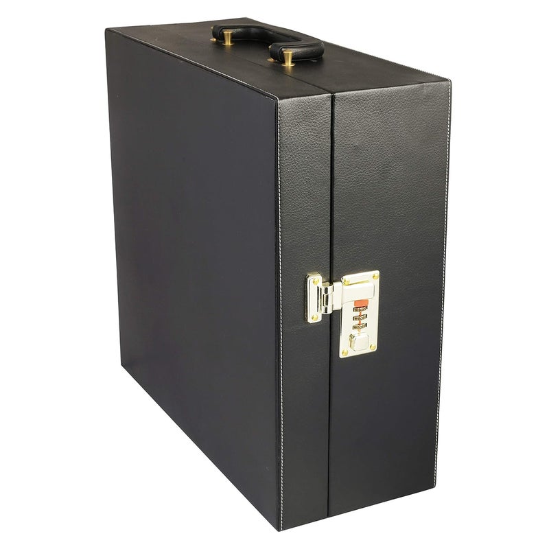 Anything & Everything Portable Leatherette Bar Set | Wine & Whisky Case | Wooden Bar Accessories for Picnic (Holds 1 Bottle & 4 Glasses) (Black & Beige) - Image 3