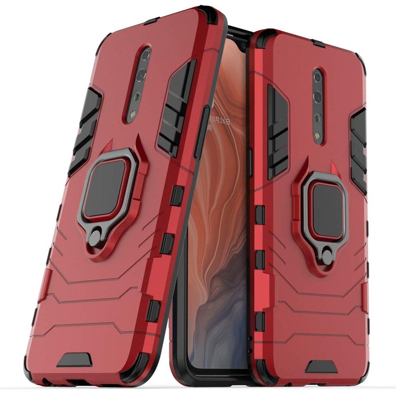 MaiJin LuluMain Compatible with Oppo Reno Z Case, Metal Ring Grip Kickstand Shockproof Hard Bumper (Works with Magnetic Car Mount) Dual Layer Rugged Cover for Oppo RenoZ (Red) - Image 1