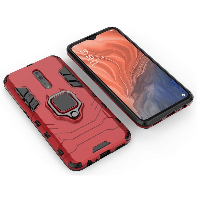 MaiJin LuluMain Compatible with Oppo Reno Z Case, Metal Ring Grip Kickstand Shockproof Hard Bumper (Works with Magnetic Car Mount) Dual Layer Rugged Cover for Oppo RenoZ (Red) - Image 4
