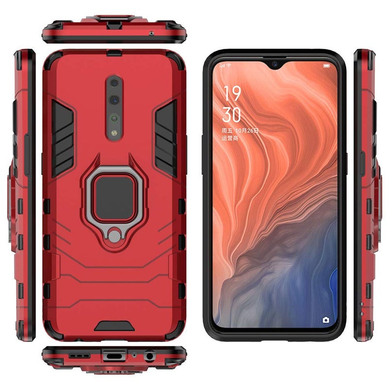MaiJin LuluMain Compatible with Oppo Reno Z Case, Metal Ring Grip Kickstand Shockproof Hard Bumper (Works with Magnetic Car Mount) Dual Layer Rugged Cover for Oppo RenoZ (Red) - Image 5