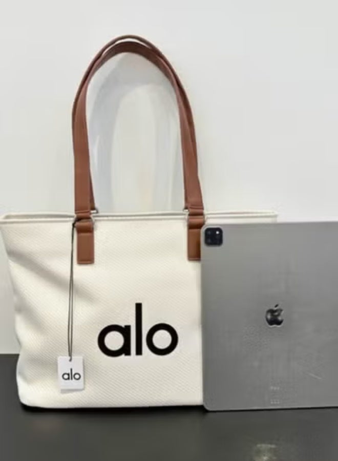 ALO Simple Large Capacity Tote Bag Shopping Bag Yoga Single Shoulder Canvas Bag Women's Sports and Leisure Trendy Fitness Bag