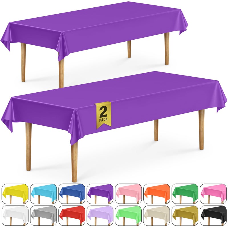 DecorRack 2 Rectangular Tablecloths BPAFree Plastic 54 x 108 inch Dining Table Cloth Rectangle Table Cover for Parties Picnic Camping and Outdoor Disposable or Reusable Purple 2 Pack