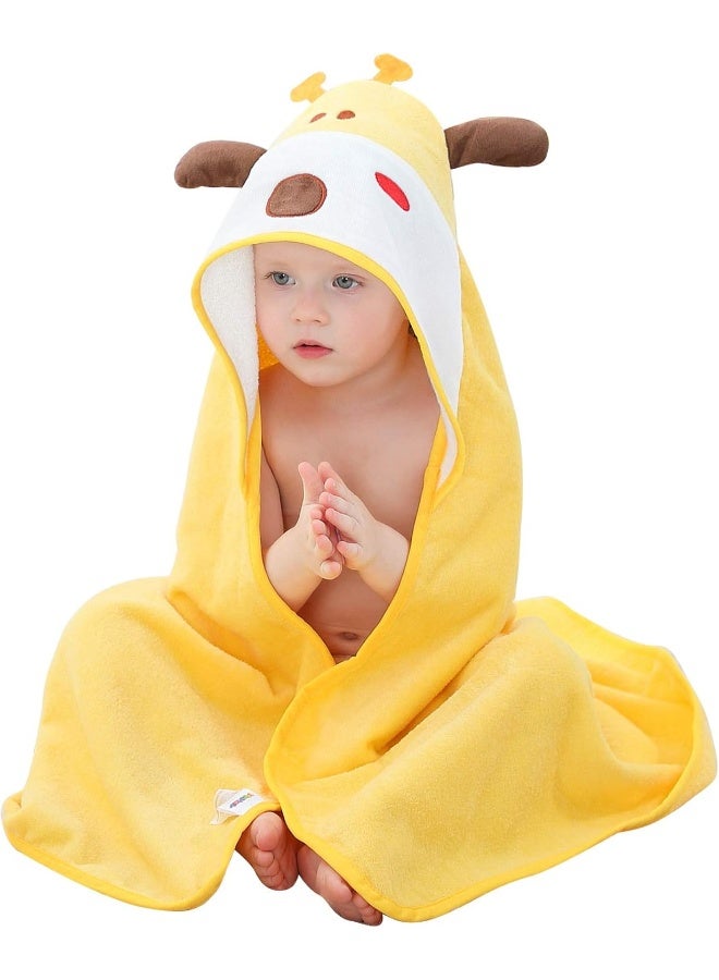 MICHLEY Animal Hooded Baby Bath Towel Toddler Premium Cotton Absorbent Bathrobe for Girls Boys 0-6T, Giraffe - Image 1