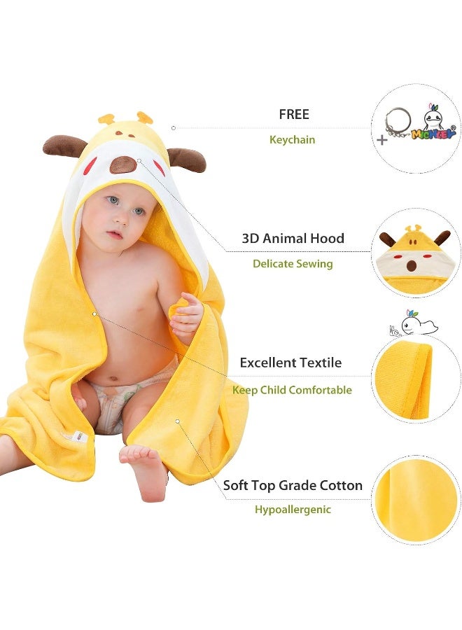 MICHLEY Animal Hooded Baby Bath Towel Toddler Premium Cotton Absorbent Bathrobe for Girls Boys 0-6T, Giraffe - Image 2