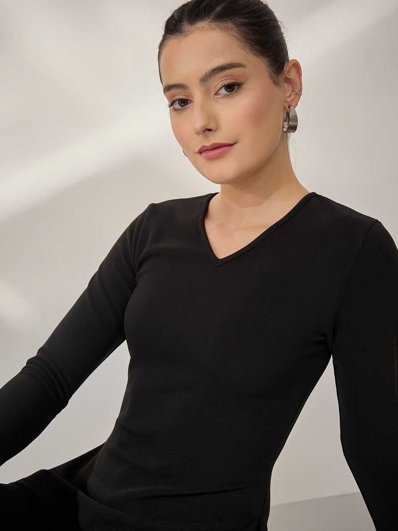 PANIT Black Ribbed Fitted Tops with Trouser Co-Ords Set - Image 3