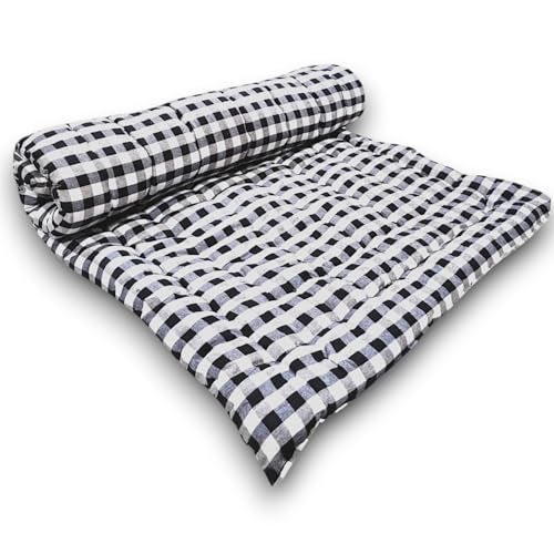ATOOTFUSION Soft Thick Premium Cotton Quilt|Movable Foldable Rollable Light Weight Filled Single Firm Cotton Mattress|Gadda(Ghingam Plaid,1 Sleeping Capacity,3X6 Ft Or 72X36 In)Black&White Check - Image 1