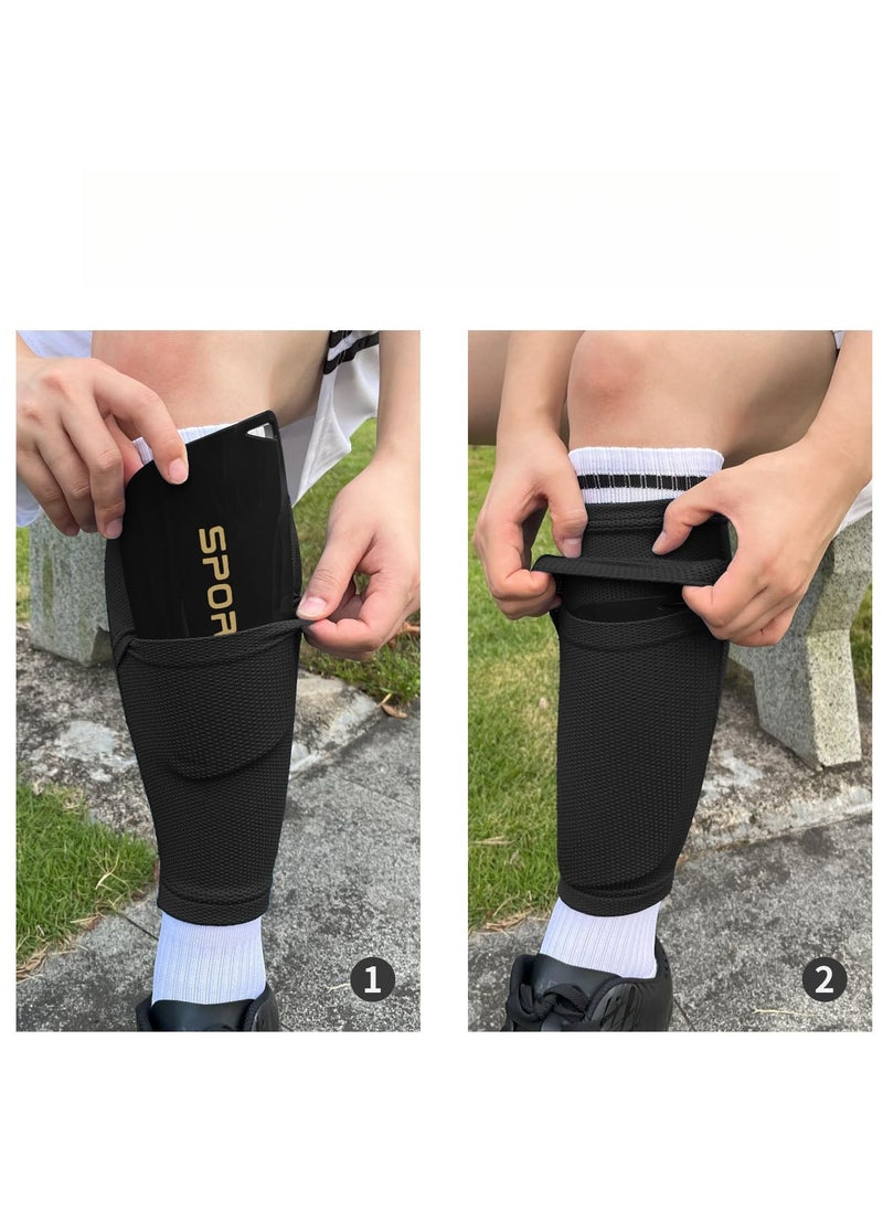 Sports - 1 Pair Of Calf Guard Socks And 1 Pair Of Football Shin Guards,Soccer Shin Guards, EVA Cushion Protection Reduce Shocks and Injuries(Black,L) - Image 1