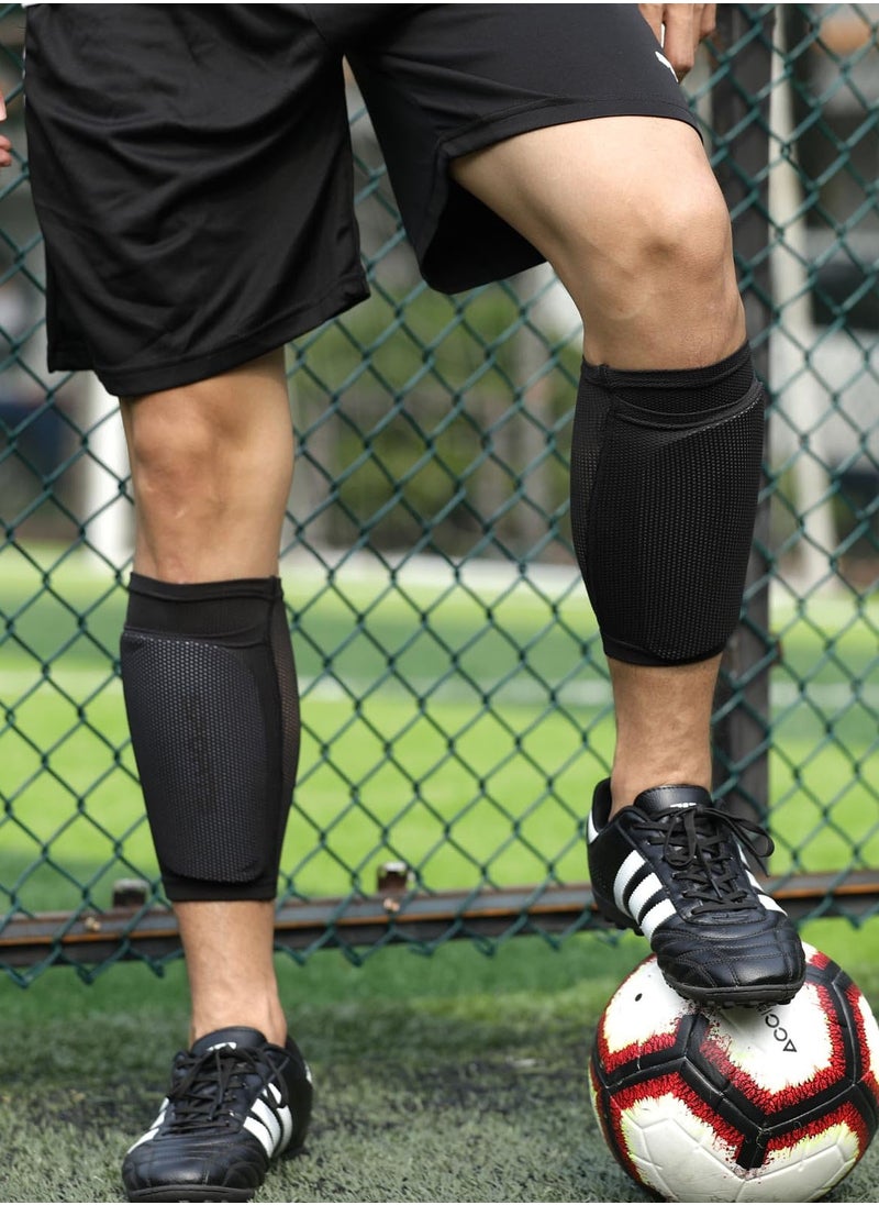 Sports - 1 Pair Of Calf Guard Socks And 1 Pair Of Football Shin Guards,Soccer Shin Guards, EVA Cushion Protection Reduce Shocks and Injuries(Black,L) - Image 1
