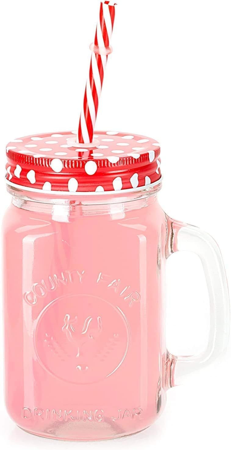 Prachi Enterprise Prachi Enterprise Glass Mason Mug with Air Tight Lid Straw and Handle Chocolate Beverage Mug Shake Jar Juice Mug Office Table Dining Table 500ML Pack of 1  - Image 3