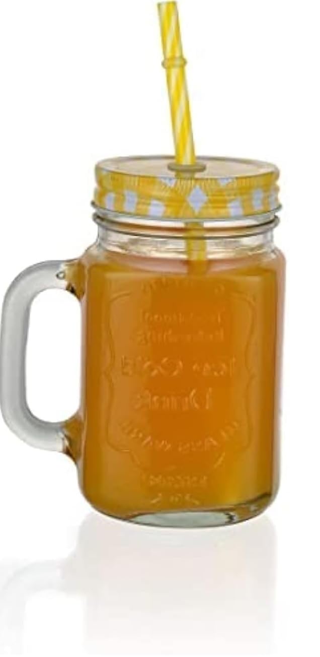 Prachi Enterprise Prachi Enterprise Glass Mason Mug with Air Tight Lid Straw and Handle Chocolate Beverage Mug Shake Jar Juice Mug Office Table Dining Table 500ML Pack of 1  - Image 2