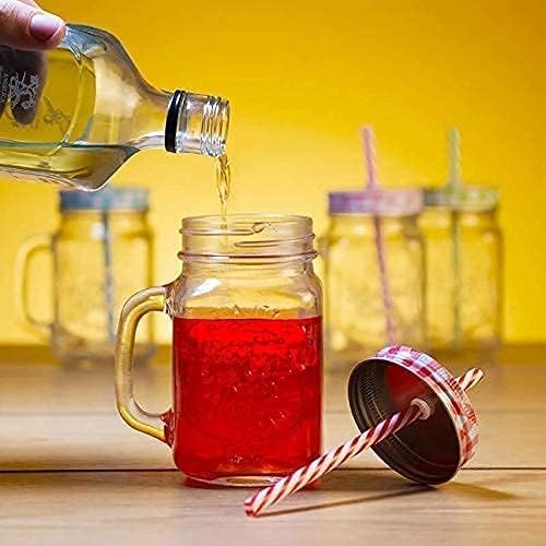 Prachi Enterprise Prachi Enterprise Glass Mason Mug with Air Tight Lid Straw and Handle Chocolate Beverage Mug Shake Jar Juice Mug Office Table Dining Table 500ML Pack of 1  - Image 4