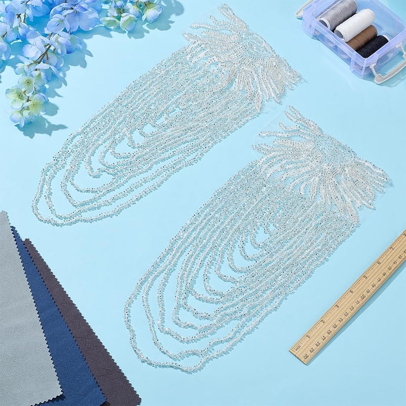 BEUNITONE 2 PCS Silvery Sequin Bead Shoulder Tassels for Clothing - Retro Bridal Wedding Dress Accessories, Handmade Gorgeous Decorative Tassels for Evening Gowns, Costumes, Photo Shoots,Party Decor - Image 5