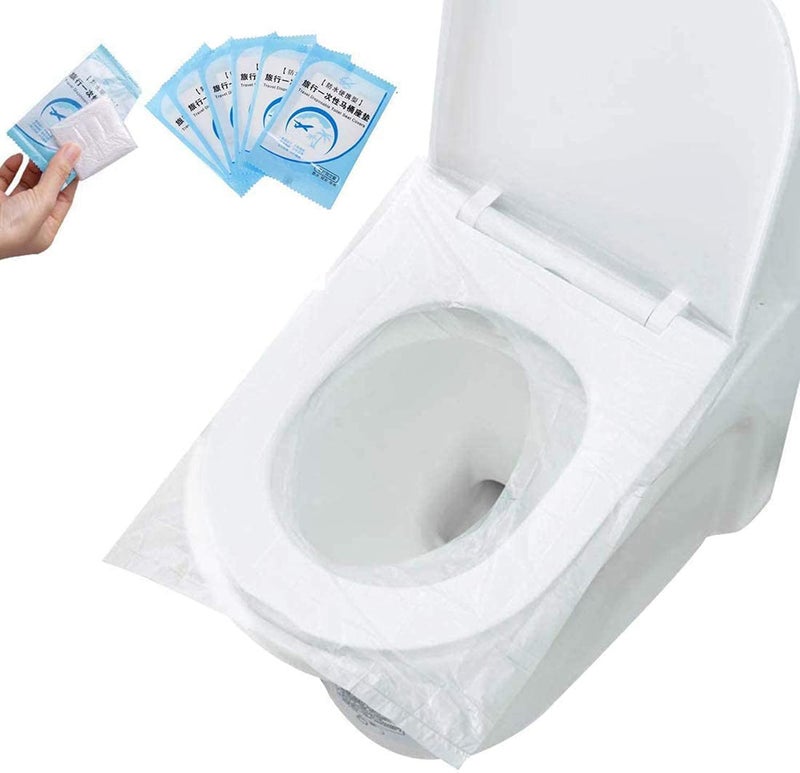 DELFINO 50 Pcs Disposable Toilet Seat Covers Plastic Antibacterial Waterproof Portable Potty Seat Cover for Kids Pregnant Travel Hospital Public Toilet Hotel, Individually Wrapped Pocket Size