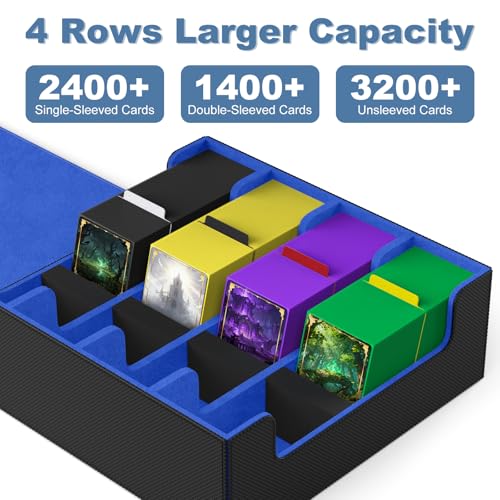 Mlikero Card Deck Case 2400 Trading Card Storage Box with 10 Colorful Dividers and 4 Foam Stoppers Leather Magnetic Closure Commander Deck Box Fit for MTG TCG 4 Rows BlackBlue - Image 5