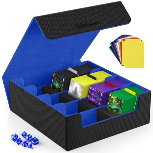 Mlikero Card Deck Case 2400 Trading Card Storage Box with 10 Colorful Dividers and 4 Foam Stoppers Leather Magnetic Closure Commander Deck Box Fit for MTG TCG 4 Rows BlackBlue - Image 1