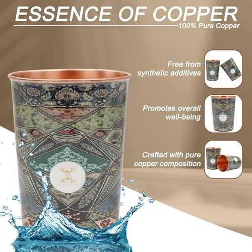MERCAPE® 100% Pure Copper Glasses Set of 2 | Designer Meena Print | 300ml Each | Ayurvedic Benefits | Handmade Copper Tumblers for Daily Use & Gifting (Multiple Designs) (Persian Mosaic Design) - Image 4