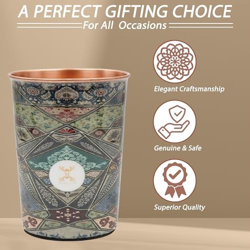 MERCAPE® 100% Pure Copper Glasses Set of 2 | Designer Meena Print | 300ml Each | Ayurvedic Benefits | Handmade Copper Tumblers for Daily Use & Gifting (Multiple Designs) (Persian Mosaic Design) - Image 3
