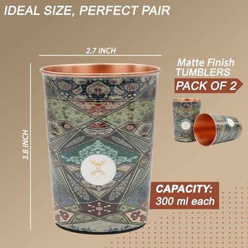 MERCAPE® 100% Pure Copper Glasses Set of 2 | Designer Meena Print | 300ml Each | Ayurvedic Benefits | Handmade Copper Tumblers for Daily Use & Gifting (Multiple Designs) (Persian Mosaic Design) - Image 5
