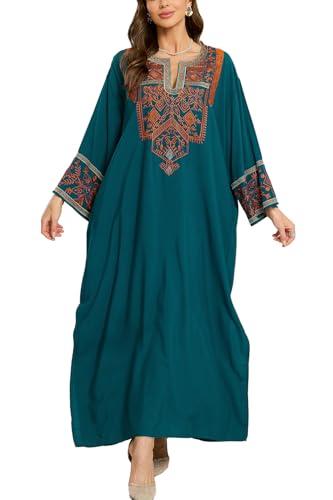 YouKD Embroidered Floral Kaftan Dress Boho Beach Bikini Cover Up Robe Plus Size Loungewear for Women - Image 4