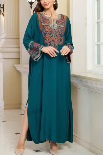YouKD Embroidered Floral Kaftan Dress Boho Beach Bikini Cover Up Robe Plus Size Loungewear for Women - Image 5