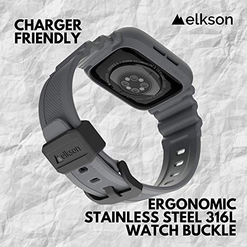 Elkson Designed for Apple Watch Series 9/8/7/6/SE/5/4 [45/44mm], Quattro Pro Series Rugged Military Grade Protective Bumper Case with Strap Bands for iWatch, Grey - Image 5