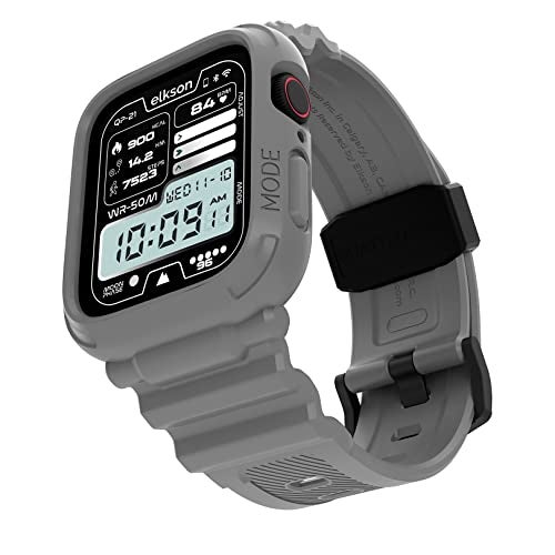 Elkson Designed for Apple Watch Series 9/8/7/6/SE/5/4 [45/44mm], Quattro Pro Series Rugged Military Grade Protective Bumper Case with Strap Bands for iWatch, Grey - Image 1