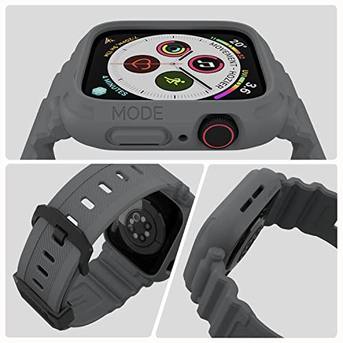 Elkson Designed for Apple Watch Series 9/8/7/6/SE/5/4 [45/44mm], Quattro Pro Series Rugged Military Grade Protective Bumper Case with Strap Bands for iWatch, Grey - Image 3