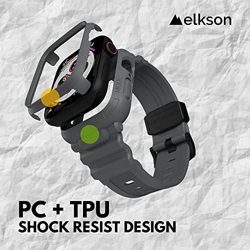 Elkson Designed for Apple Watch Series 9/8/7/6/SE/5/4 [45/44mm], Quattro Pro Series Rugged Military Grade Protective Bumper Case with Strap Bands for iWatch, Grey - Image 2