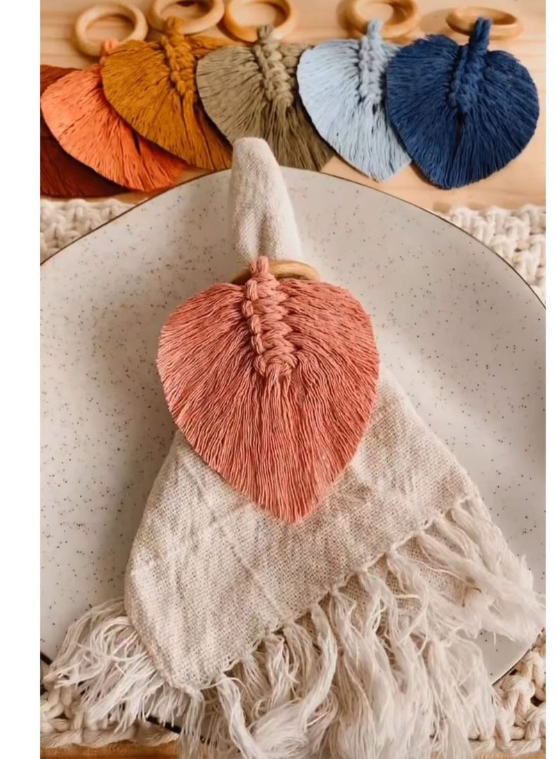 macrame sanu Handmade macrame Napkin Holder , wooden Ring with feather .Table top Décor for Dinning Table Setting, Party, Wedding, Family Gatherings - Image 1