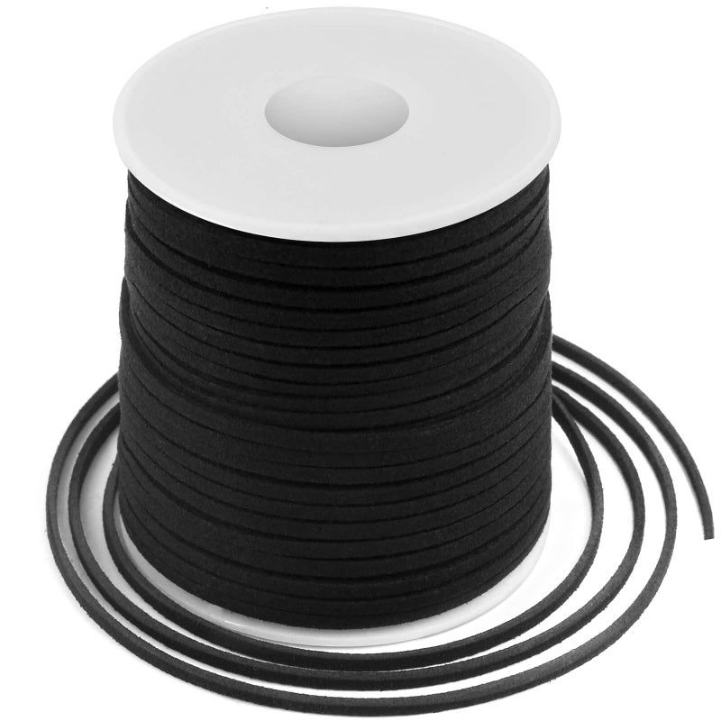 anezus Leather String Flat Suede Cord Faux Leather Cord Thin Leather Lace for Bracelets Necklaces Jewelry Making and Art Crafts 27 MM Black
