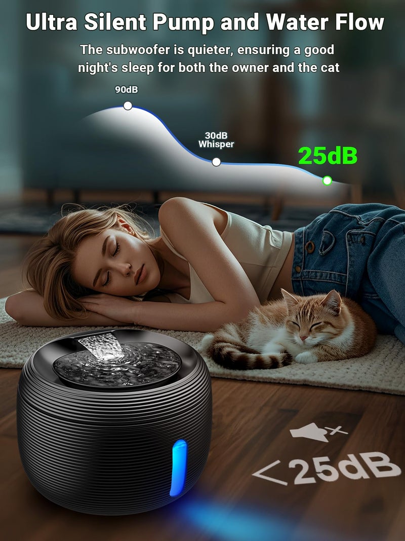 Kastty 3.5L/118 oz Cat Water Fountain, Large Capacity Quiet Pet Water Fountains for Cats Indoor Water Level LED Light Multi-Filtration BPA-Free, Automatic Cat Fountain Easy Cleaning FS77(Black) - Image 3