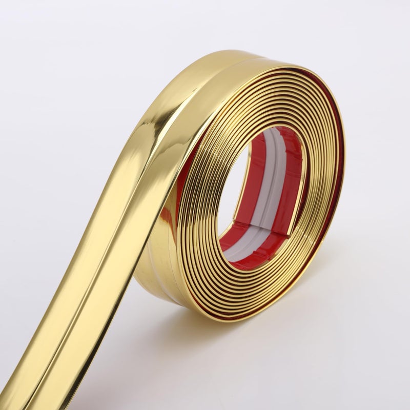 Trimold Multifunctional Wall Molding Trim & Corner Guards & Caulk Strip, Apply in Table Edge Door Frame Baseboard for Protection and Decoration, Shiny Gold, 16.4ft x 0.8in - Image 1