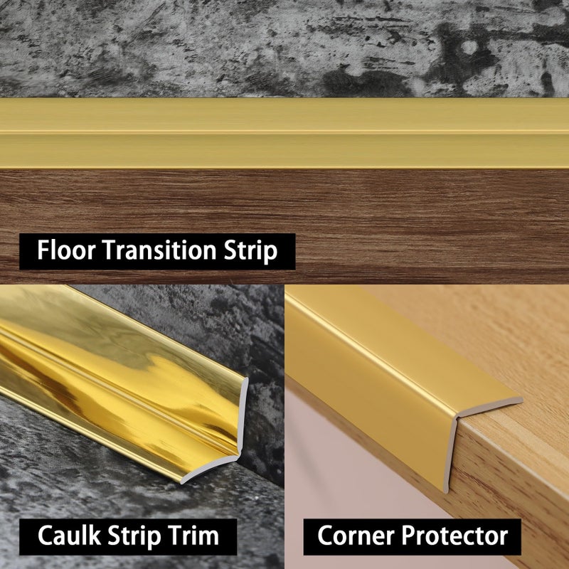 Trimold Multifunctional Wall Molding Trim & Corner Guards & Caulk Strip, Apply in Table Edge Door Frame Baseboard for Protection and Decoration, Shiny Gold, 16.4ft x 0.8in - Image 4