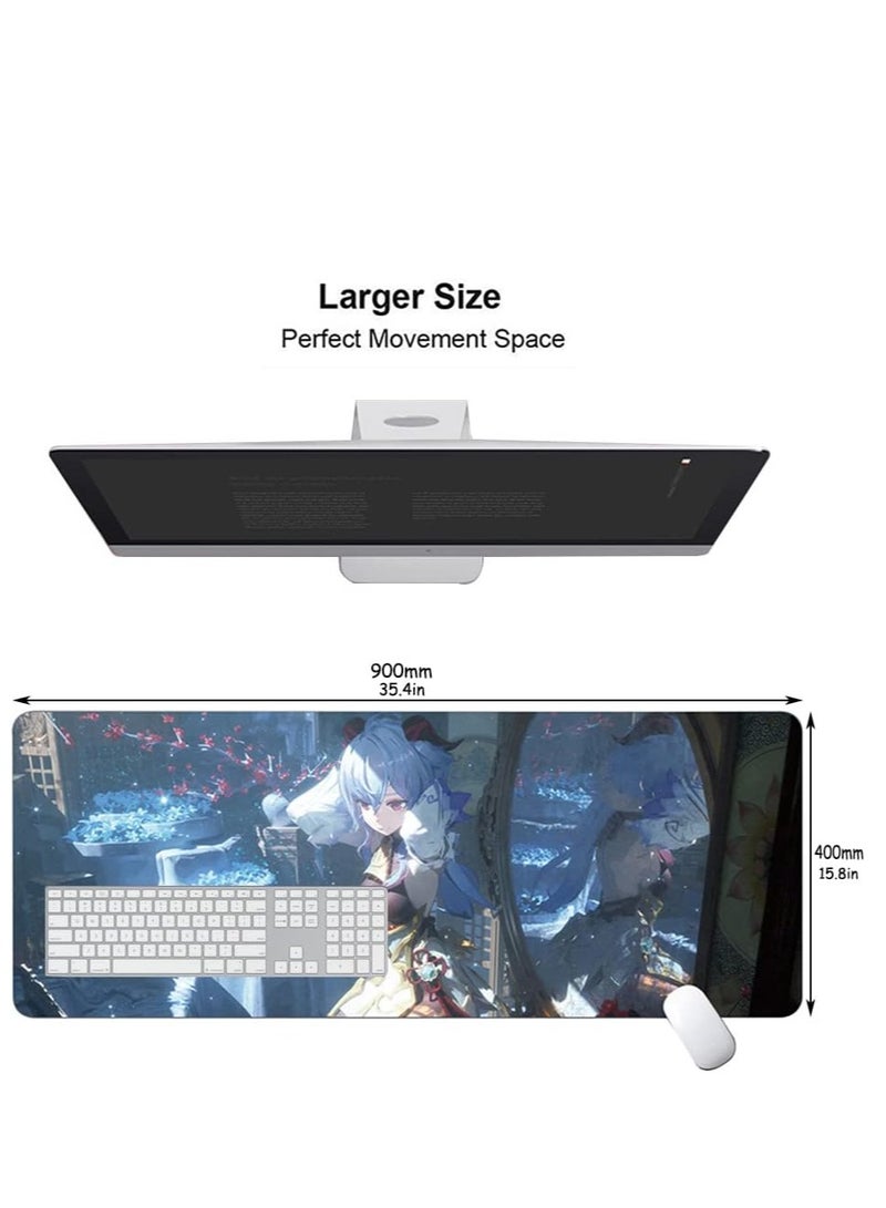 Ganyu Genshin Impact Large Gaming Mouse Pad Desk Mat Anime Mousepad with Non-Slip Computers Laptop Gamer for Office Home 35.4x15.8x0.12 Inch - Image 2