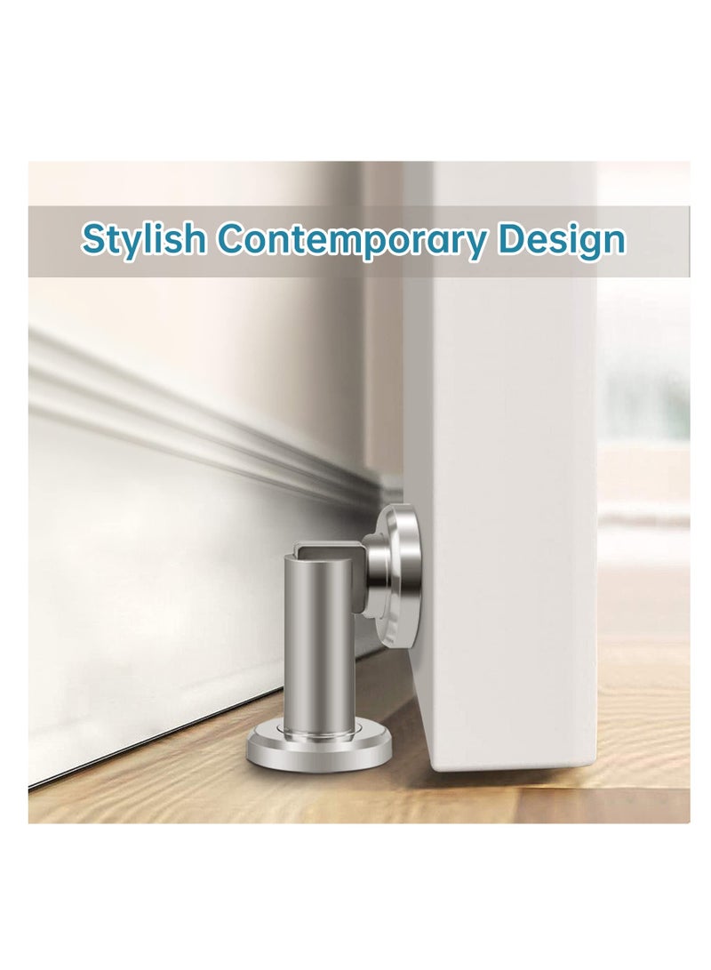 Zikra Door Stopper, Magnetic Door Stop, Heavy Duty Stainless Steel Door Catch, Holder Your Door, Modern Wall/Ground Mount Door Stopper, Brushed Nickel, 2 Pack - Image 4