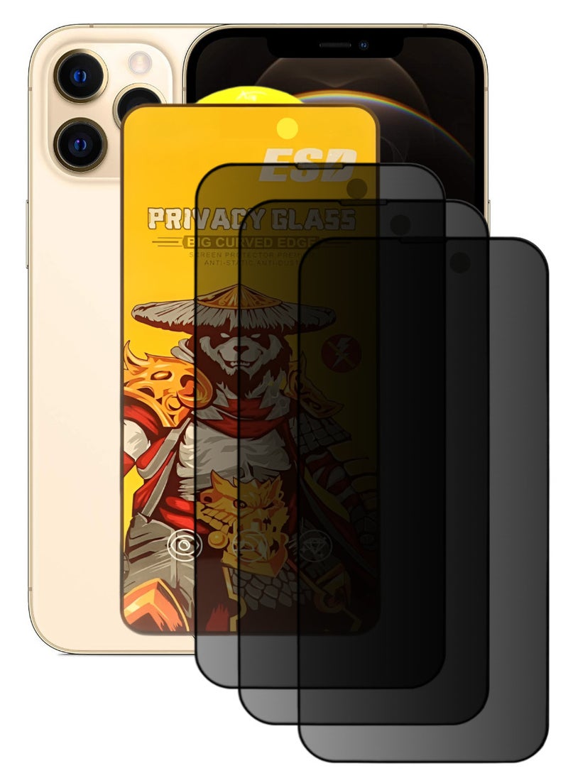 ESD 3 Pieces Tempered Dustproof Privacy Glass Screen Protector Compatible For iPhone 12 Pro Max - Image 1
