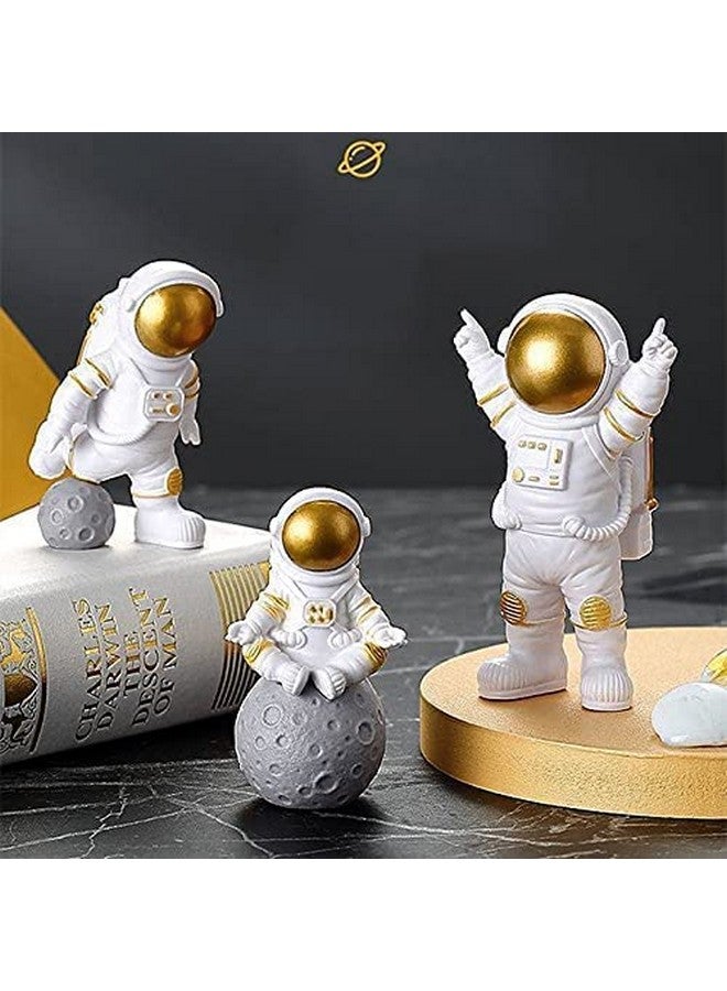 Street27 Resin Astronaut Spaceman Fantasy Statue Ornament Home Office Desktop Figurine Decors Set Of 3-Golden - Image 2