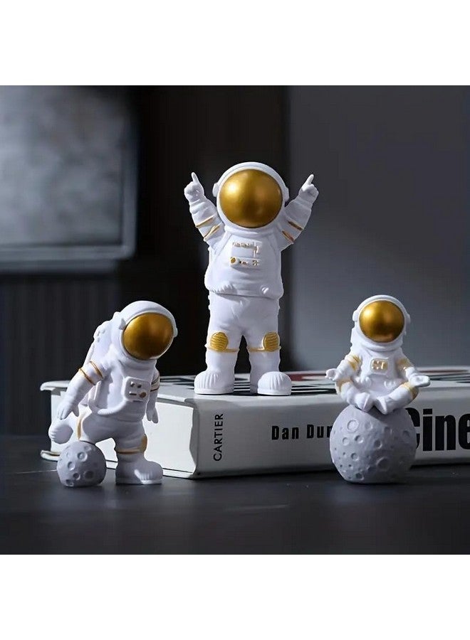Street27 Resin Astronaut Spaceman Fantasy Statue Ornament Home Office Desktop Figurine Decors Set Of 3-Golden - Image 5