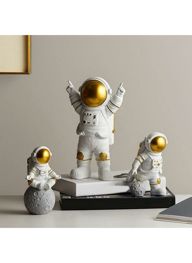 Street27 Resin Astronaut Spaceman Fantasy Statue Ornament Home Office Desktop Figurine Decors Set Of 3-Golden - Image 1