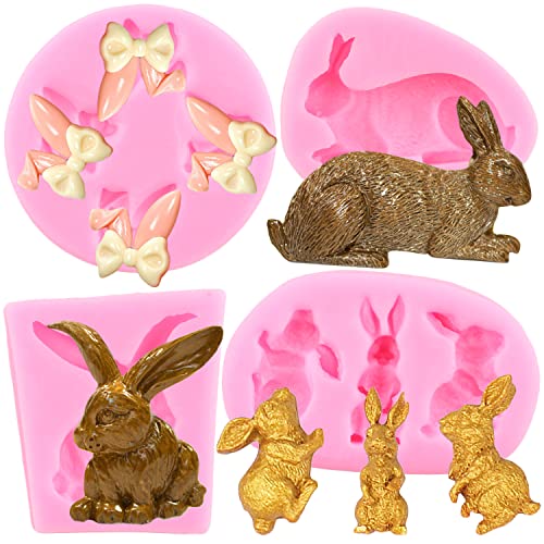 ZiXiang Rabbit Silicone Fondant Mold Easter Bunny Ears Chocolate Molds For Cake Decorating Cupcake Topper Candy Gum Paste Set Of 4 - Image 1