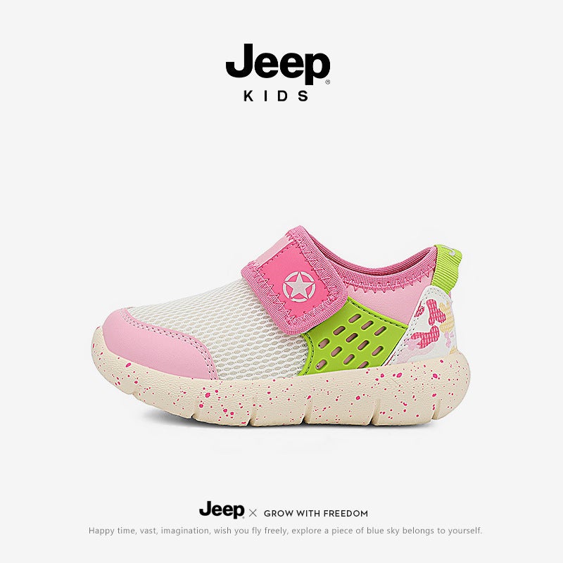 Jeep Baby Shoes 2025 Spring & Fall New Breathable Mesh Sports Shoes One-Leg Girls' Shoes For Small And Medium-Sized Children Velcro - Image 1