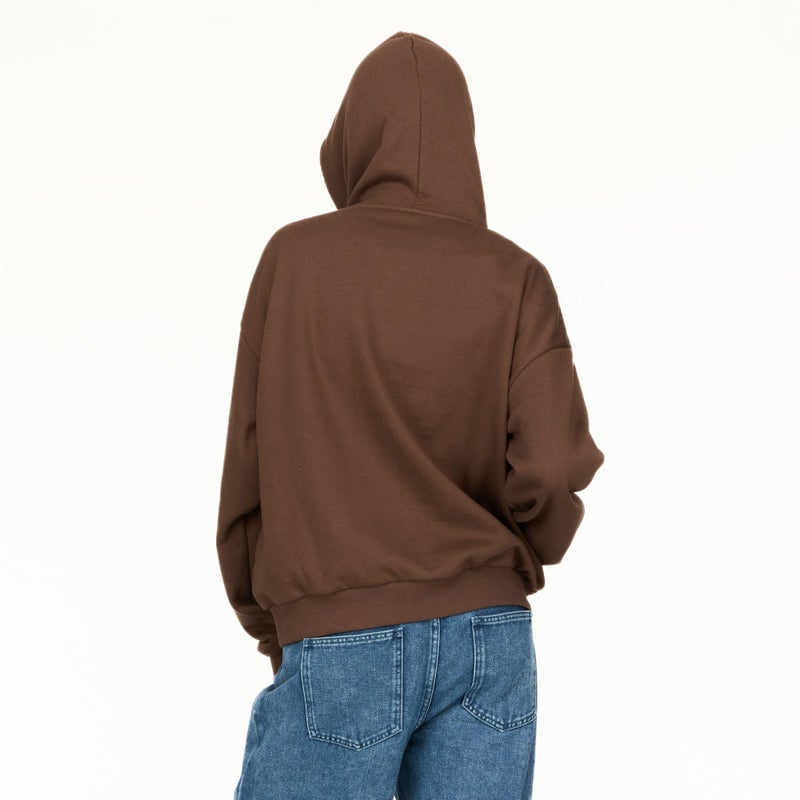 Forever 21 Women's Oversized Fleece Hoodie â€“ Cozy Pullover Sweatshirt with Kangaroo Pocket and Drawstring Hood, Soft Cotton Blend for Loungewear, Streetwear & Casual Comfort, Brown, Large - Image 4
