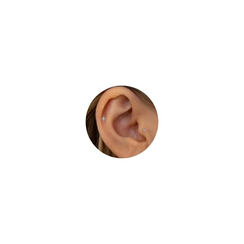 NONTAI Tiny Tragus Piercing 18G Titanium Flat Back Earrings Silver Cartilage Conch Helix Piercing Jewelry - Image 1